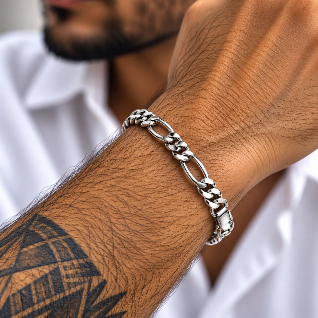 Alternating Curb Oval Sterling Silver Bracelet