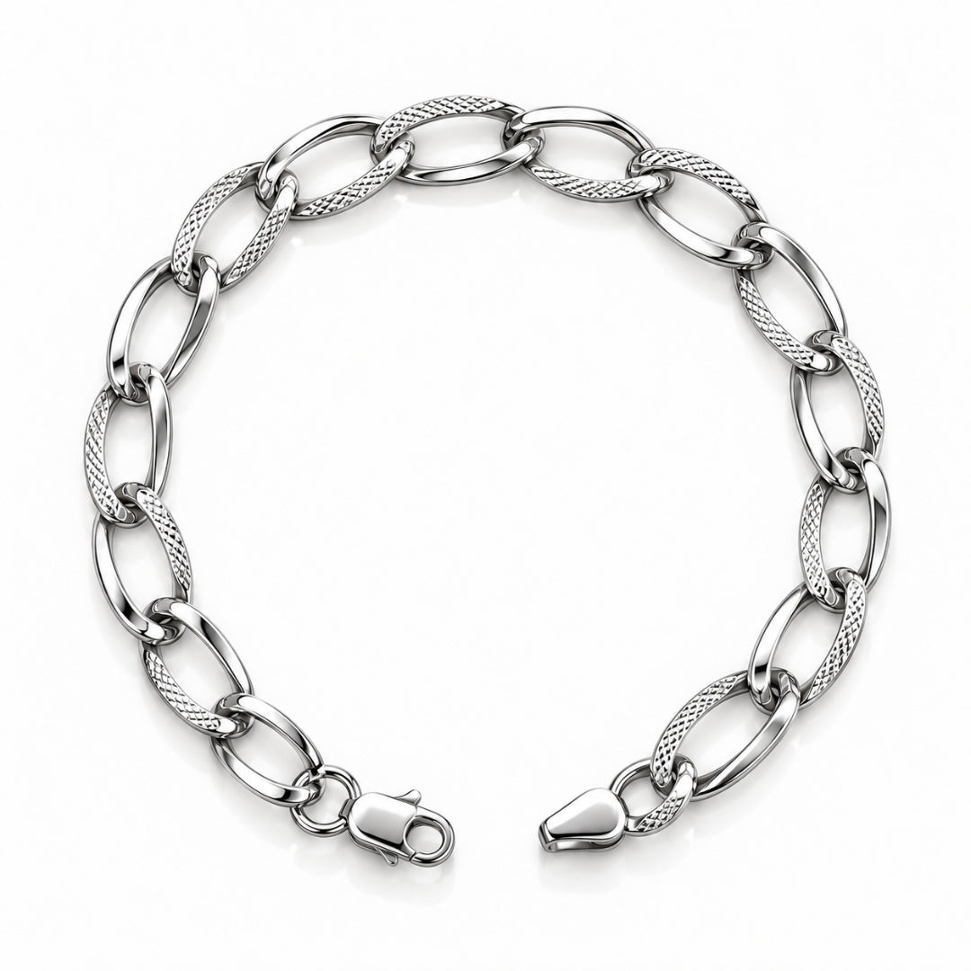 Dual Texture Oval Sterling Silver Bracelet