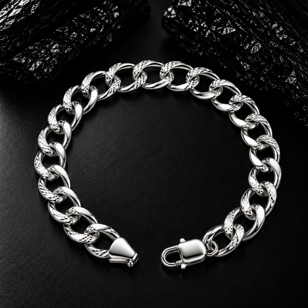 Sculpted Curb Link Sterling Silver Bracelet