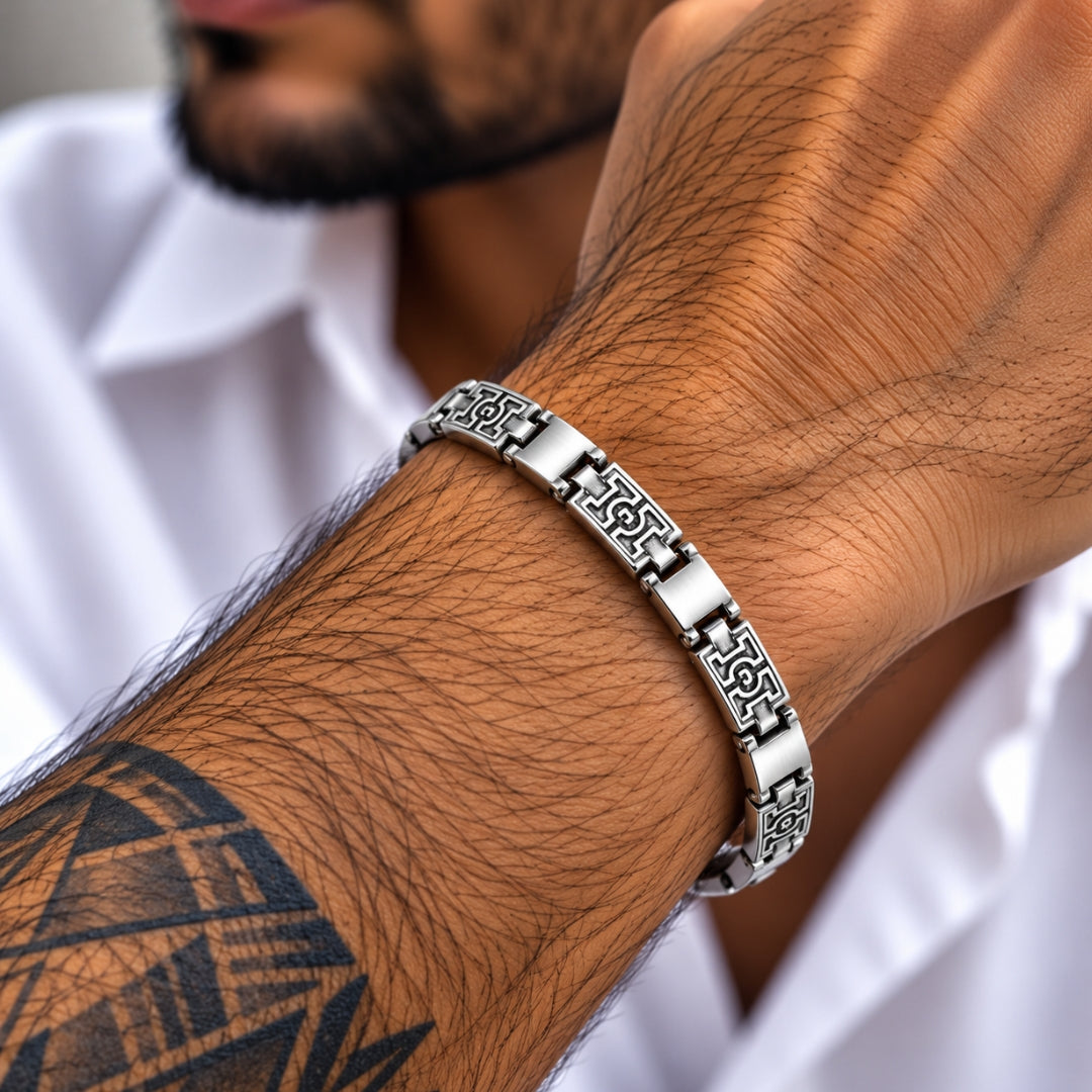 Greek Key Link Sterling Silver Bracelet
