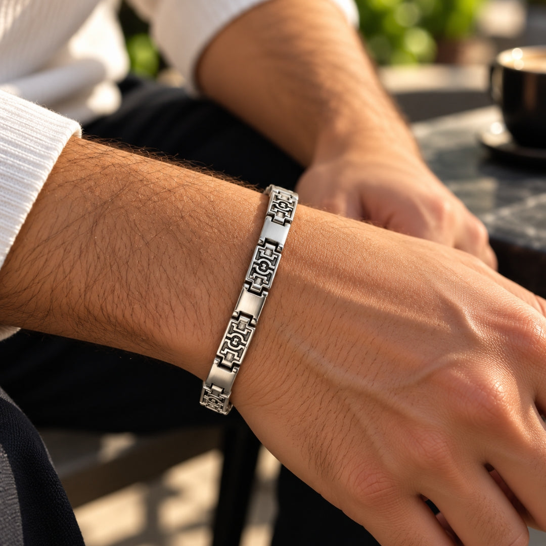 Greek Key Link Sterling Silver Bracelet