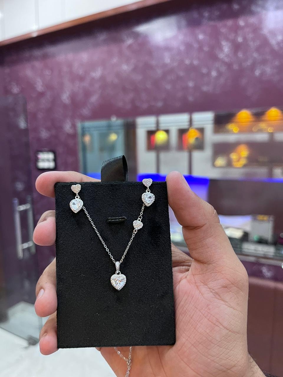 Heart Hanging Pendent Earring Set - Girls - 925 Silver - Mittal Jewellers