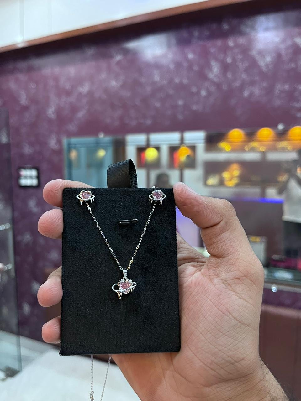 Pink heart Pendent Earring Set - Girls - 925 Silver - Mittal Jewellers