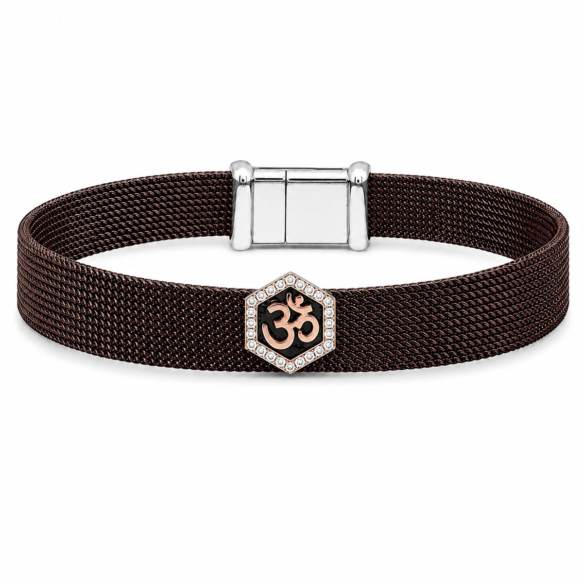 Divine Om Mesh Sterling Silver Bracelet