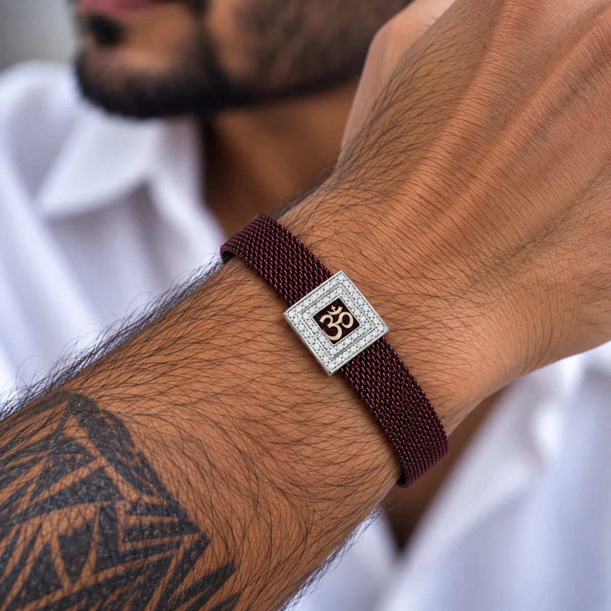 Om Radiance Mesh Sterling Silver Bracelet
