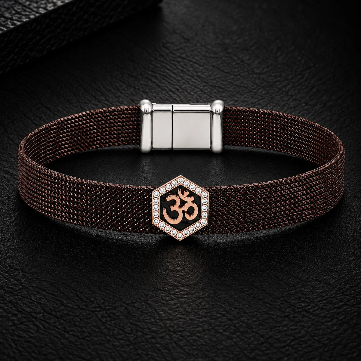 Divine Om Mesh Sterling Silver Bracelet