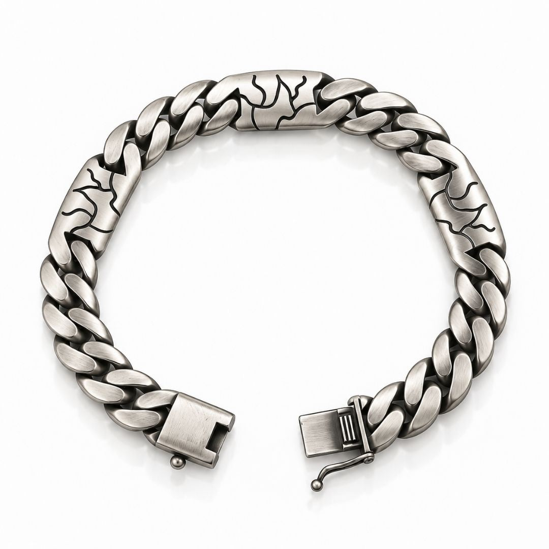 Branch Motif Curb Sterling Silver Bracelet