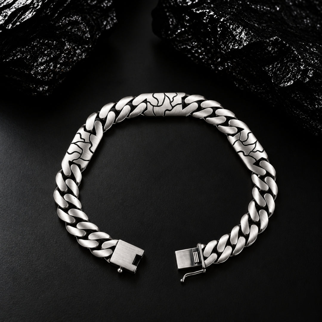 Branch Motif Curb Sterling Silver Bracelet