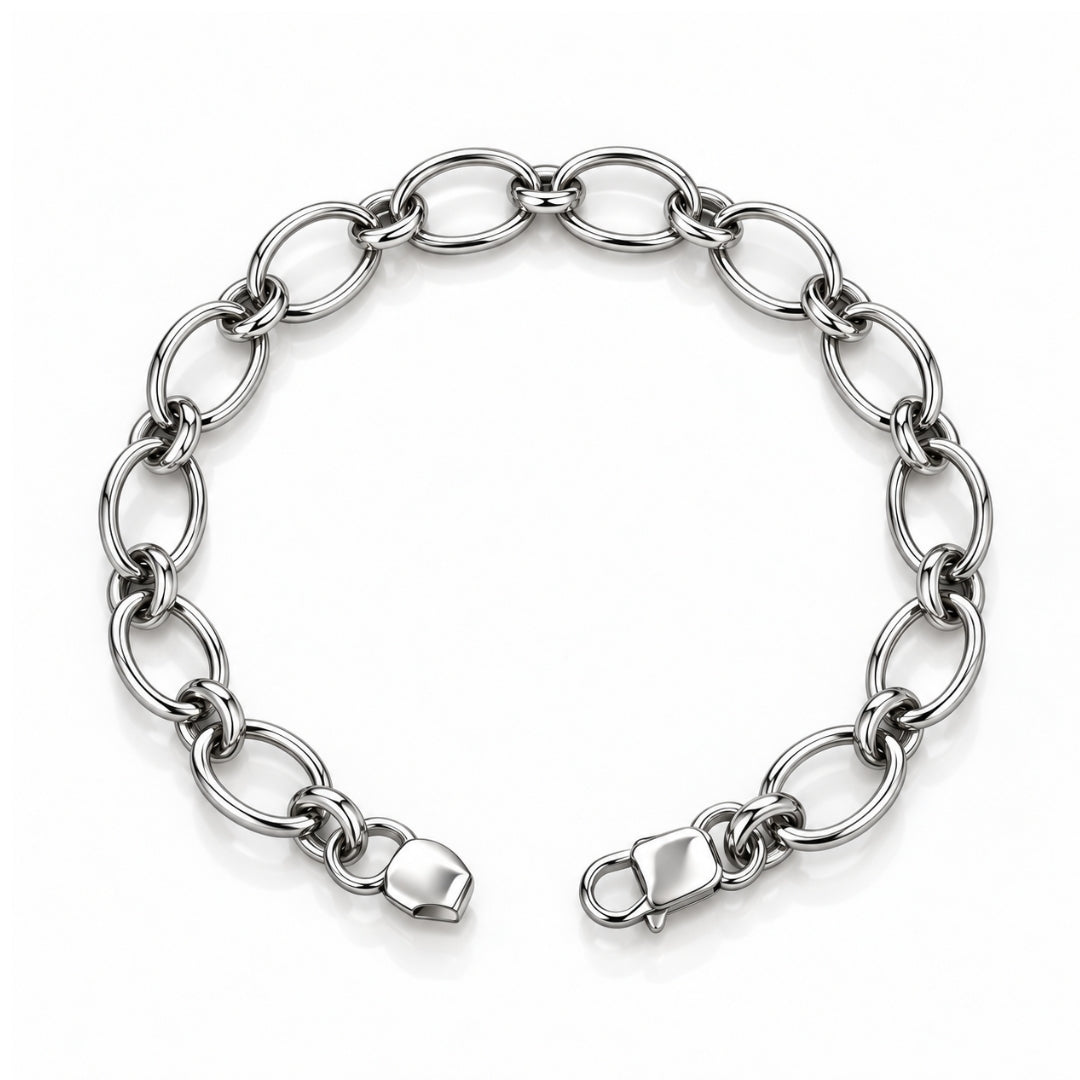 Double-Rim Oval Link Sterling Silver Bracelet