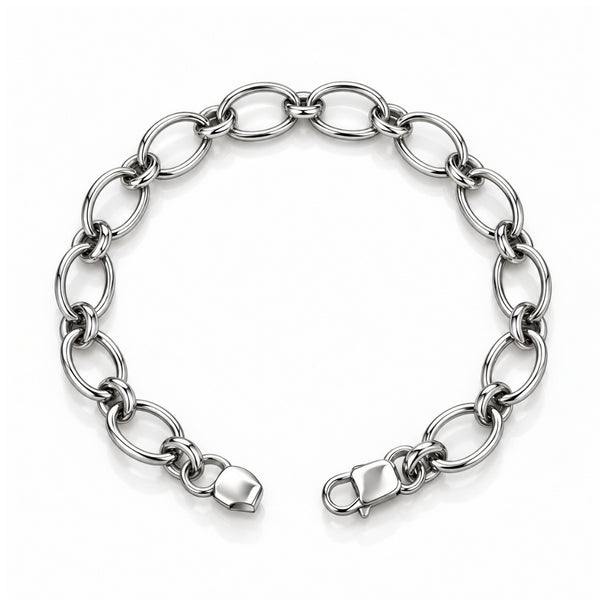 Double-Rim Oval Link Sterling Silver Bracelet