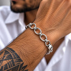 Double-Rim Oval Link Sterling Silver Bracelet