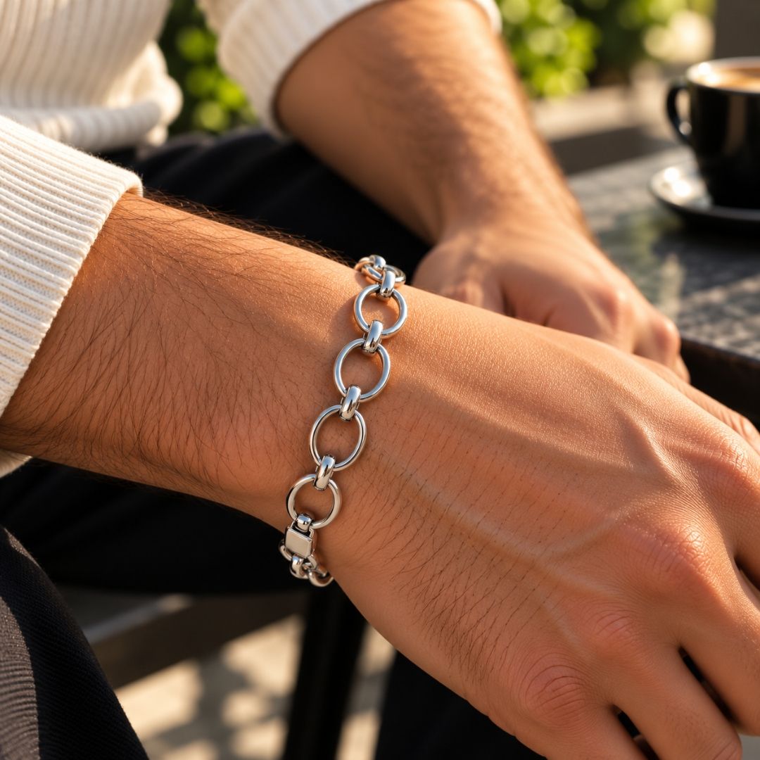 Double-Rim Oval Link Sterling Silver Bracelet