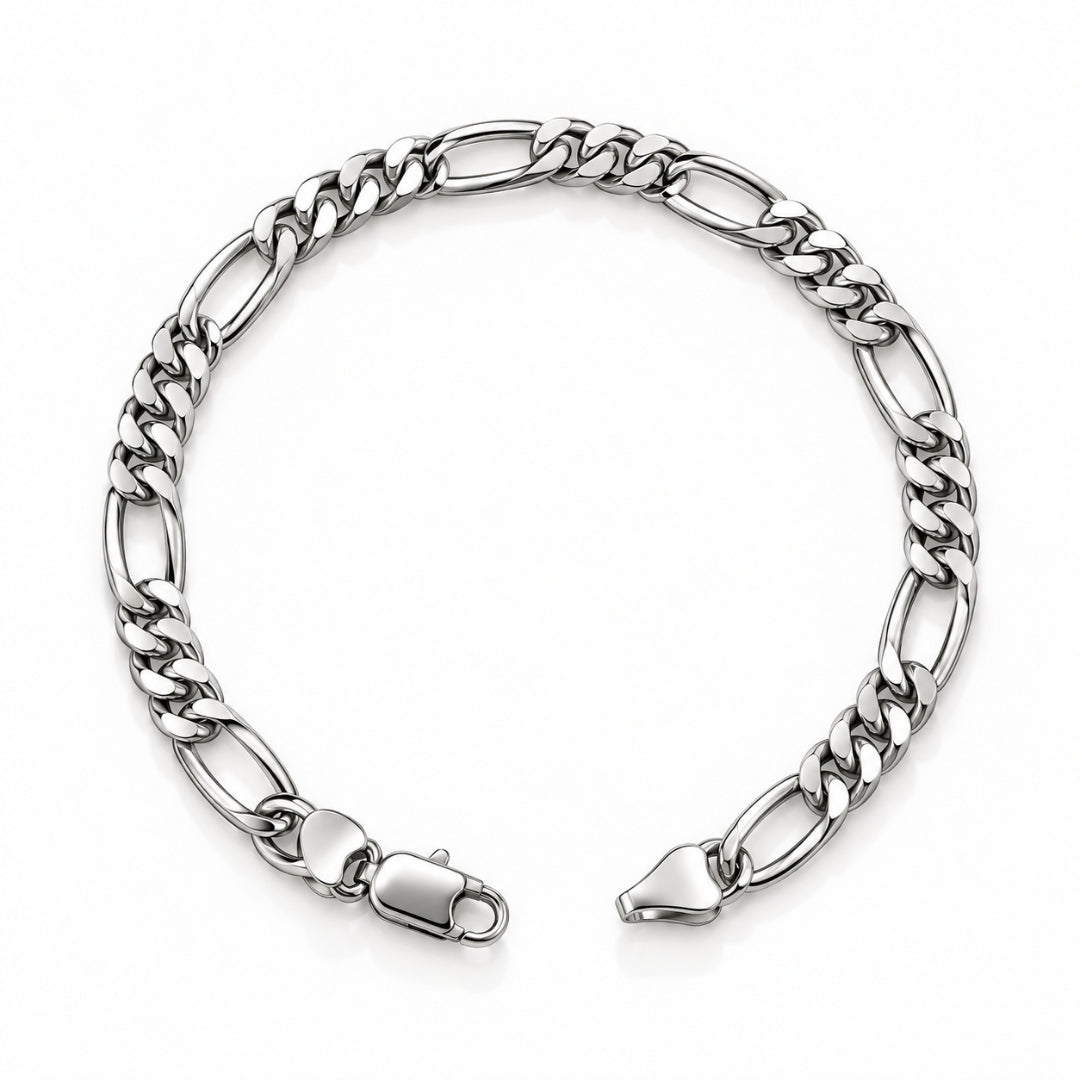 Alternating Curb Oval Sterling Silver Bracelet