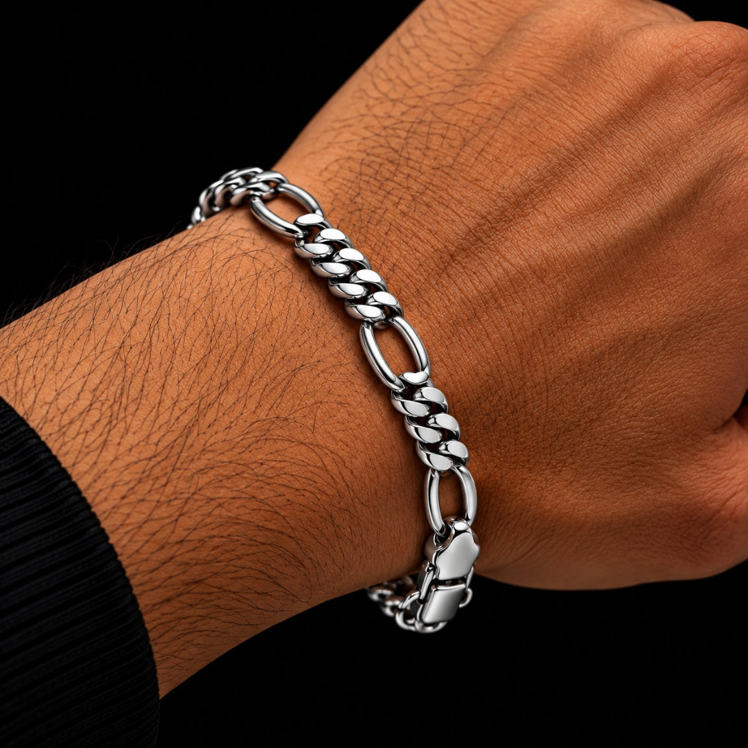Alternating Curb Oval Sterling Silver Bracelet