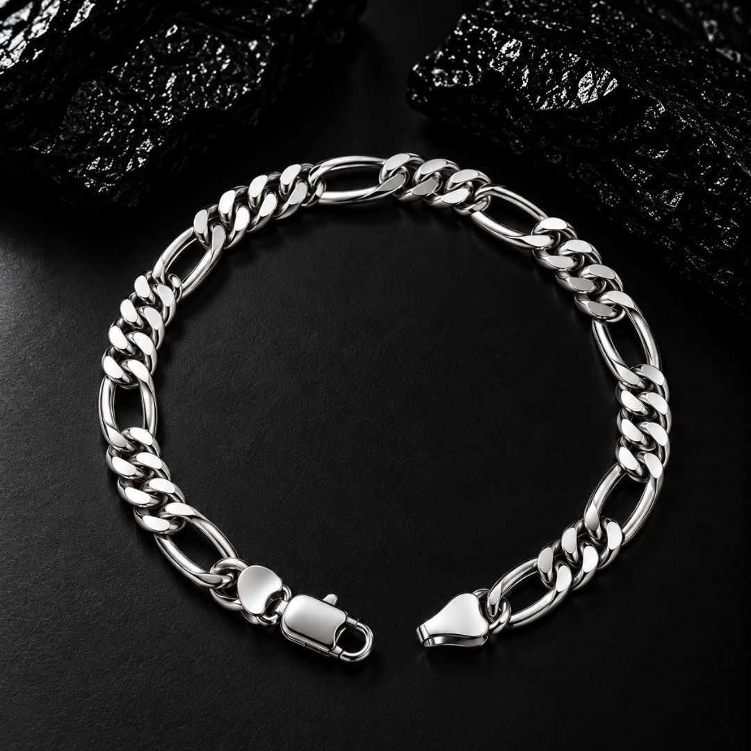 Alternating Curb Oval Sterling Silver Bracelet
