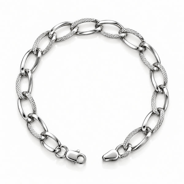 Dual Texture Oval Sterling Silver Bracelet