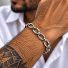 Dual Texture Oval Sterling Silver Bracelet