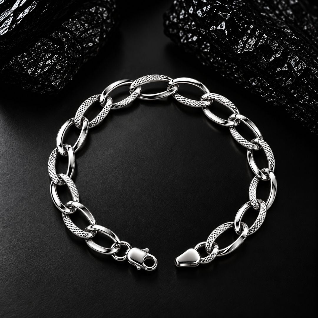 Dual Texture Oval Sterling Silver Bracelet