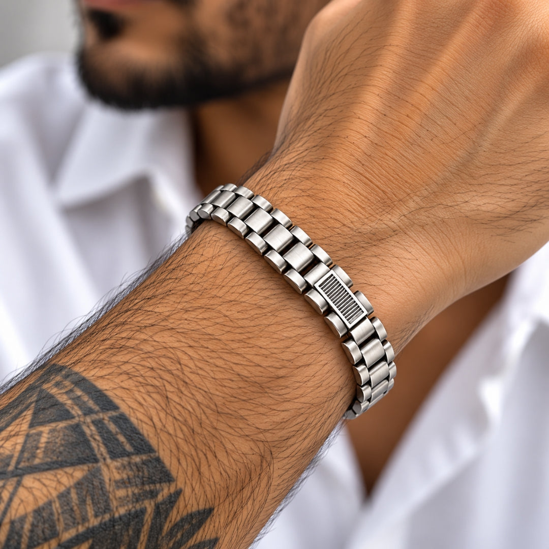 Rectangular Panel Sterling Silver Bracelet
