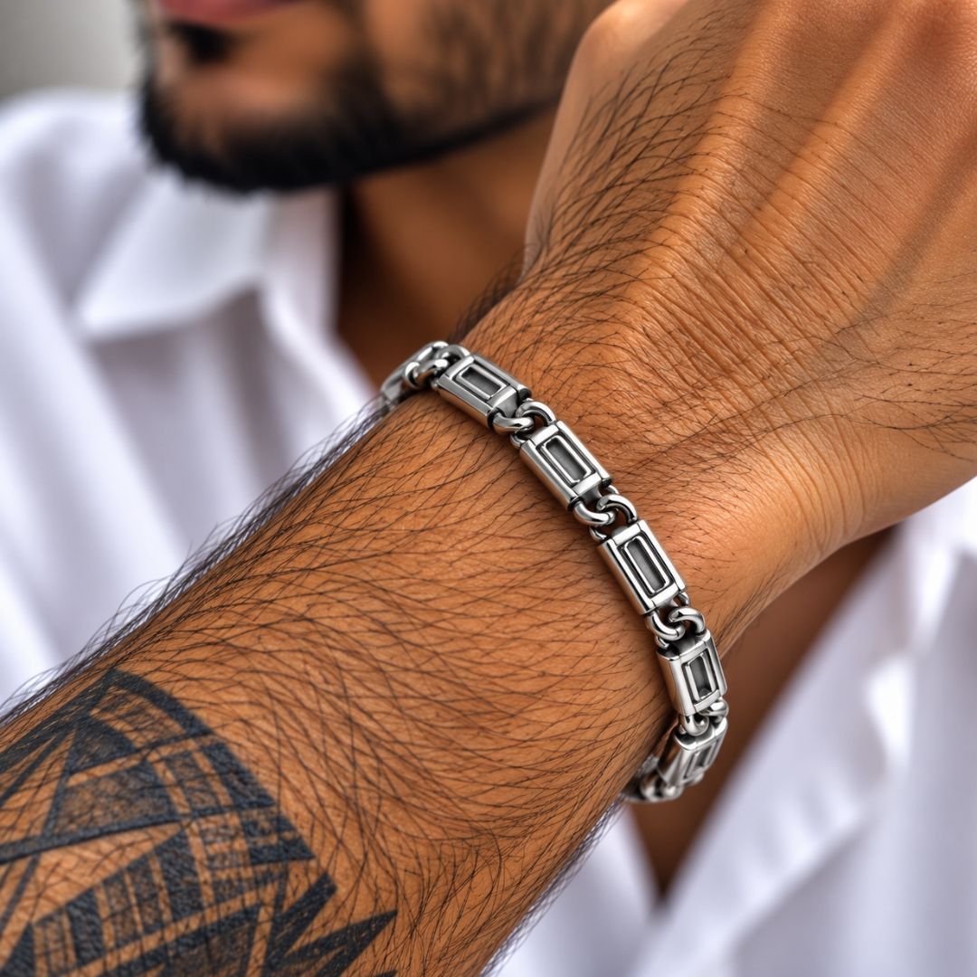 Cadence Geometric Link 925 Sterling Silver Bracelet