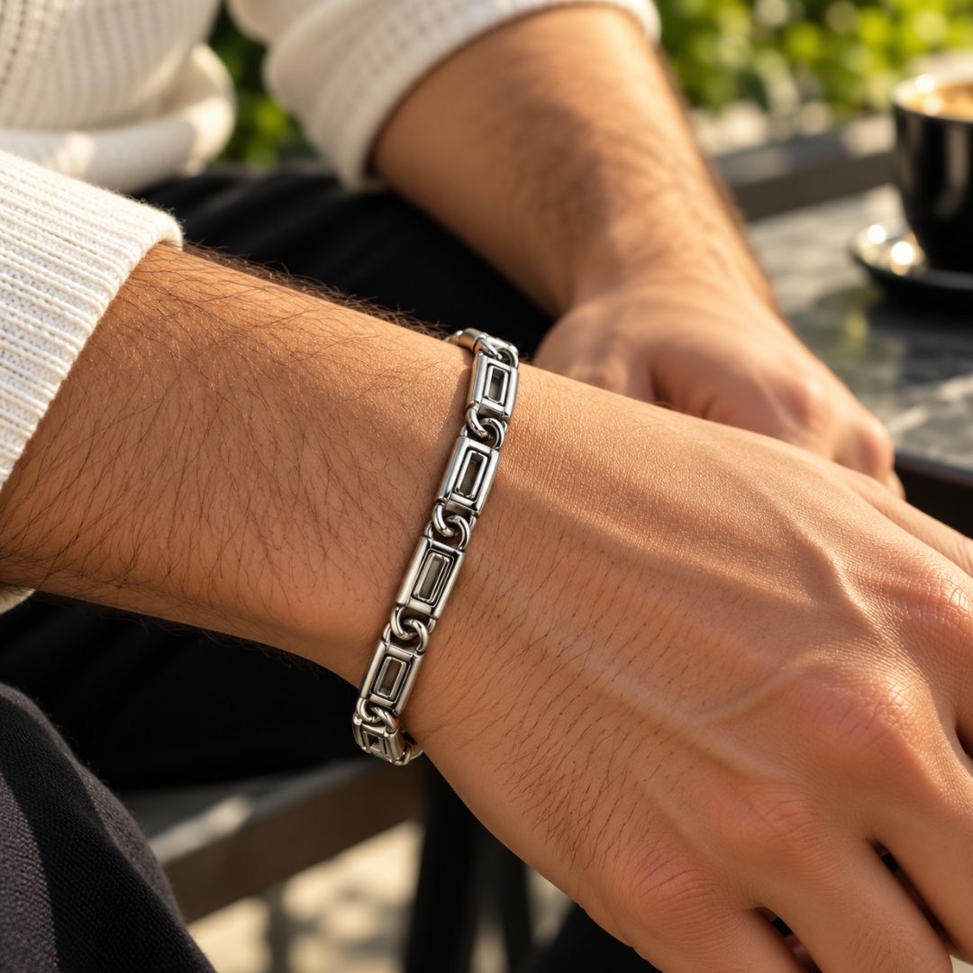 Cadence Geometric Link 925 Sterling Silver Bracelet