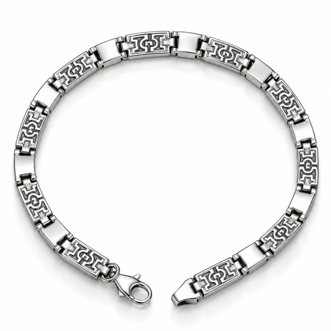 Greek Key Link Sterling Silver Bracelet