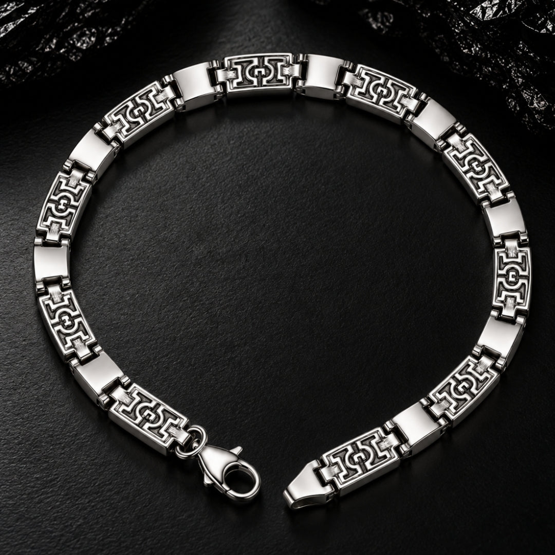 Greek Key Link Sterling Silver Bracelet