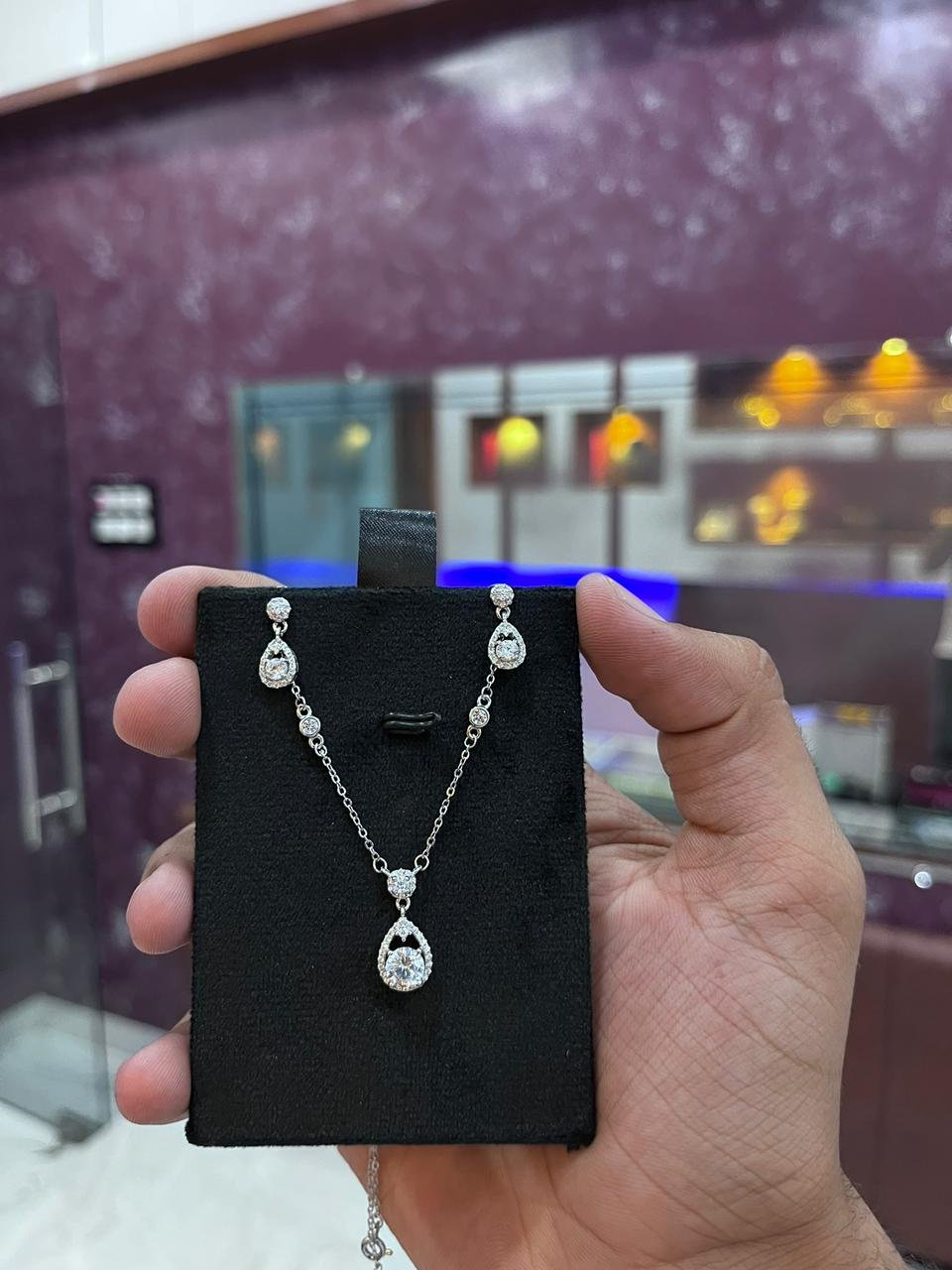 Hanging CZ Pendent Earring Set - Girls - 925 Silver - Mittal Jewellers