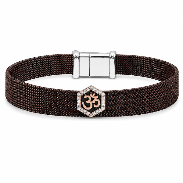Divine Om Mesh Sterling Silver Bracelet