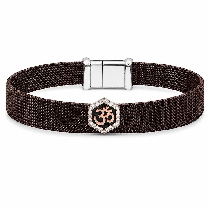 Divine Om Mesh Sterling Silver Bracelet