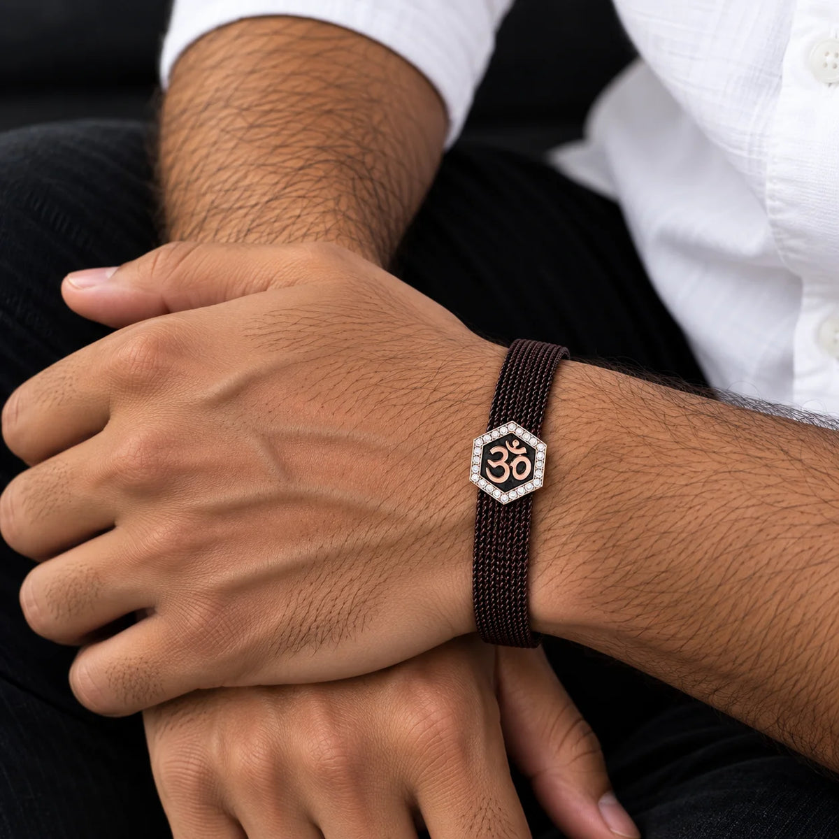 Divine Om Mesh Sterling Silver Bracelet