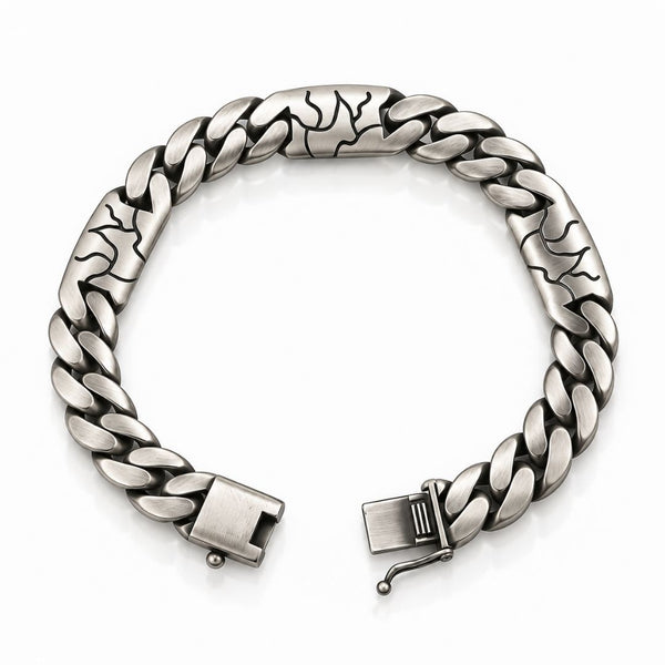 Branch Motif Curb Sterling Silver Bracelet